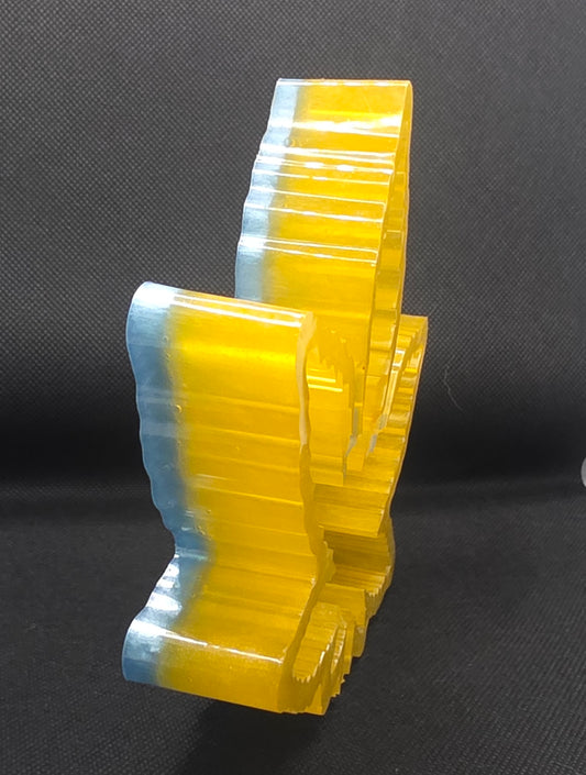 Gold with glitter. Lt blue bottom